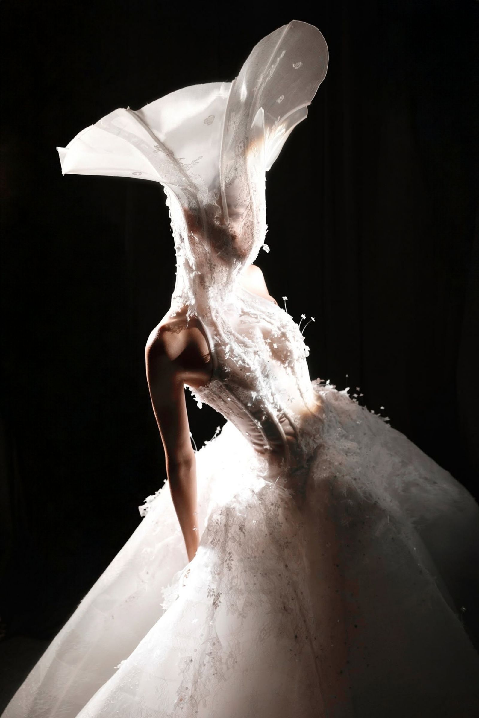 Thiết kế bridal với mũ và veil tạo hình nổi bật